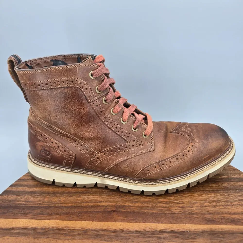 Timberland Boots Mens 10.5 M Brown Leather Casual Brogue Wingtip Lace Up Ankle